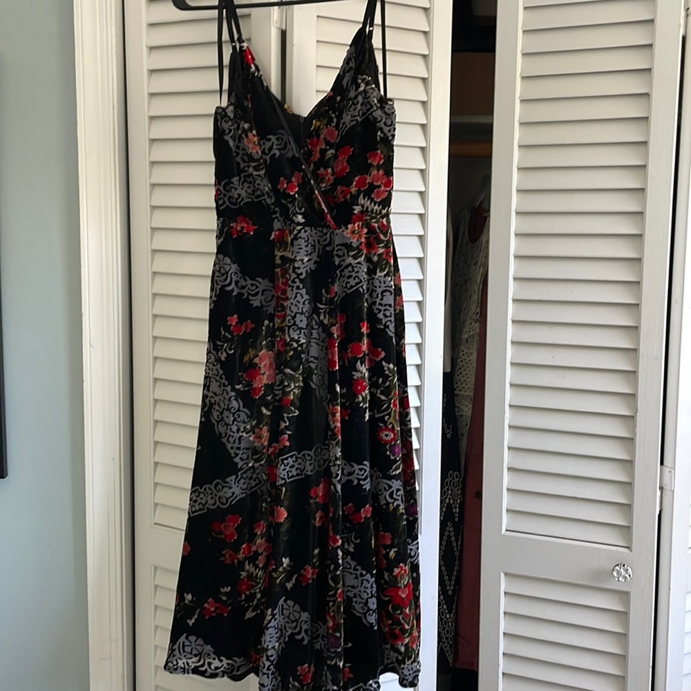 Black velvet patterned anthro dress size 2